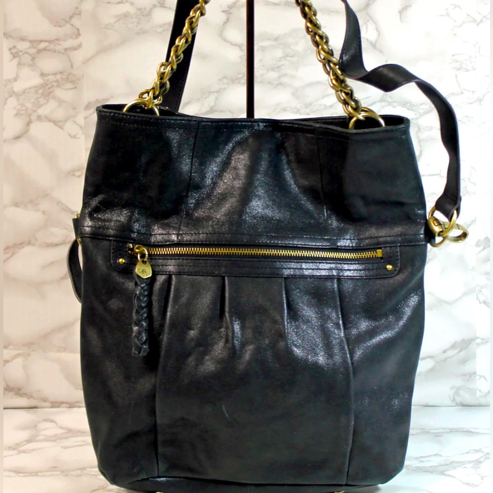 B. Makowski Black Convertible Leather Bag - EUC